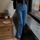 Mid Rise Washed Slit Loose Fit Jeans