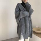 Cable Knit Long V-neck Cardigan