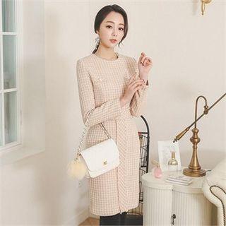 Faux-pearl Trim Patterned Sheath Dress