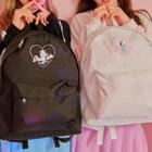 Pink Cafe Embroidered Fabric Backpack