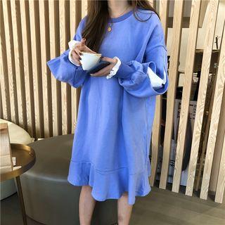 Mock Two-piece Ruffle Hem Long-sleeve Pullover Dress