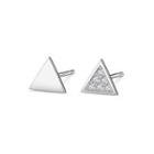 Sterling Silver Simple Fashion Geometric Triangle Cubic Zircon Asymmetric Stud Earrings Silver - One Size
