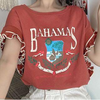 Short-sleeve Ruffle Printed T-shirt
