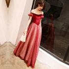 Off-shoulder Dotted A-line Evening Gown