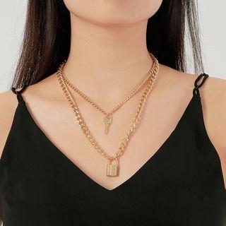 Lock Pendant Layered Necklace