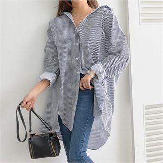 Slit-side Stripe Long Shirt