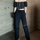 Off-shoulder Puff-sleeve Cropped Top / Wide-leg Pants