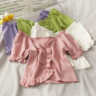 Ruffled-trim Asymmetric Light Knit Top In 7 Colors
