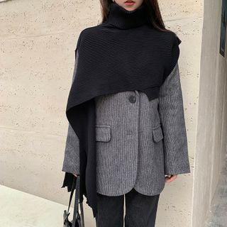 Irregular Turtle-neck Knit Shawl