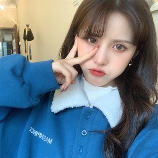 Polo-neck Letter Embroidered Fleece Sweatshirt