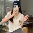 Short-sleeve Lettering Polo Knit Top Off-white - One Size