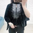 3/4-sleeve Lace Panel Velvet Cape Black - One Size