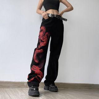 Dragon Print Loose Fit Jeans