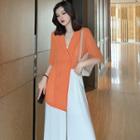 Plain Double-breasted Short-sleeve Blouse