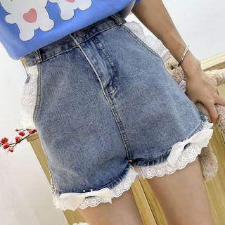 Eyelet Trim Denim Shorts