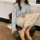 Long-sleeve Lace Top / Sweater / Midi A-line Skirt