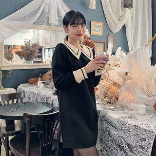 Contrast-collar Mini Shift Dress