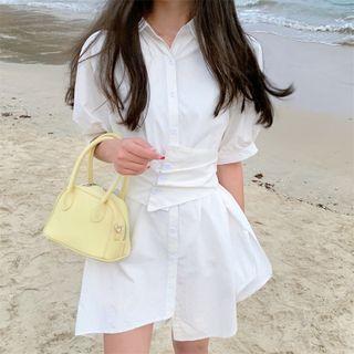 Short-sleeve Asymmetrical Mini Shirt Dress