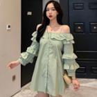 Cold-shoulder Lantern-sleeve Mini Dress As Shown In Figure - One Size