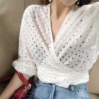 Perforated 3/4 Sleeve Cropped Top
