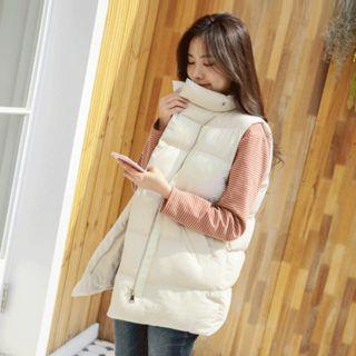 Zip-up Long Puffer Vest