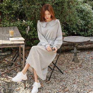 Frilled-collar Long Sweatshirt Dress