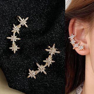 Rhinestone Star Earring 1 Pair - Ear Clip - Star - Gold - One Size