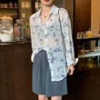 Floral Print Chiffon Shirt / High-waist Dress Shorts