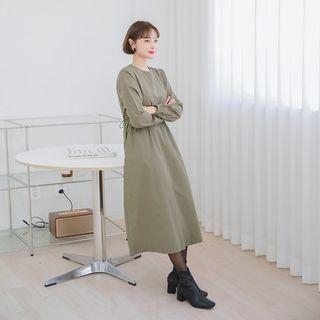 Drawcord-waist Long Monotone Dress