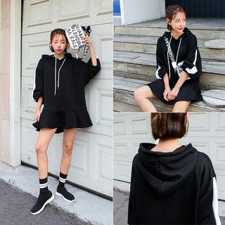Hooded Ruffle-hem Pullover Minidress