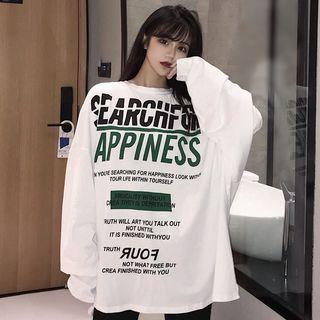 Letter Print Oversize Long-sleeve T-shirt