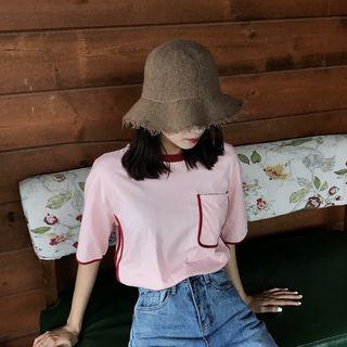 Color-block Round-neck Loose-fit Short-sleeve T-shirt