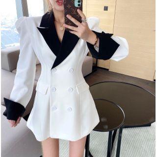 Color-block Long-sleeve Blazer Dress
