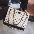 Studded Quilted Faux Leather Tote Bag