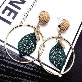 Fabric Leaf Alloy Hoop Dangle Earring