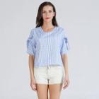 Bow Accent Checked Short-sleeve Blouse