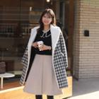 Fleece-lapel Checked Wool Blend Coat