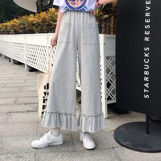 Ruffled Plain Wide-leg Pants