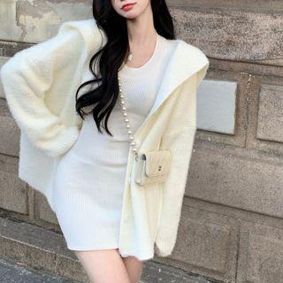 Plain Knit Mini Bodycon Dress / Cardigan
