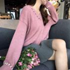 Faux Pearl V-neck Sweater