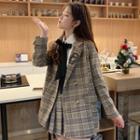 Plaid Blazer / Pleated Skirt / Shirt / Set