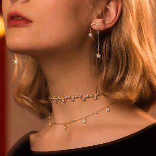 925 Sterling Silver Rhinestone Star Choker As Shown In Figure - One Size