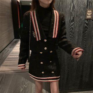 Contrast Trim Tweed Jacket / Double Breasted Mini Skirt