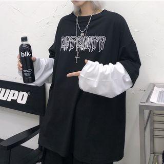 Lettering Mock Two Piece Long-sleeve T-shirt Black - One Size