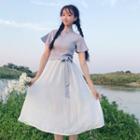 Plain Short-sleeve A-line Dress / Midi Skirt
