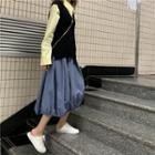 Plain Long-sleeve Shirt / Plain Knit Vest / Plain Skirt