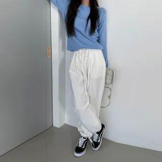Drawcord-hem Wide-leg Pants