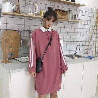 Long Sleeve Contrast Collar Striped Polo Dress