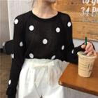 Dotted Long-sleeve Knit Top / High Waist Cropped Pants