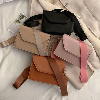 Plain Wide Strap Flap Crossbody Bag